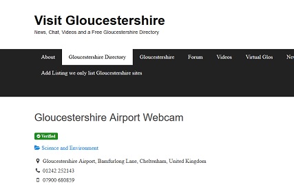 Our Glos Airport Webcam is now featured on the Visit Gloucestershire website.